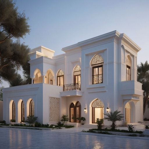 Elegant Arabic-style white villa with decorative archways